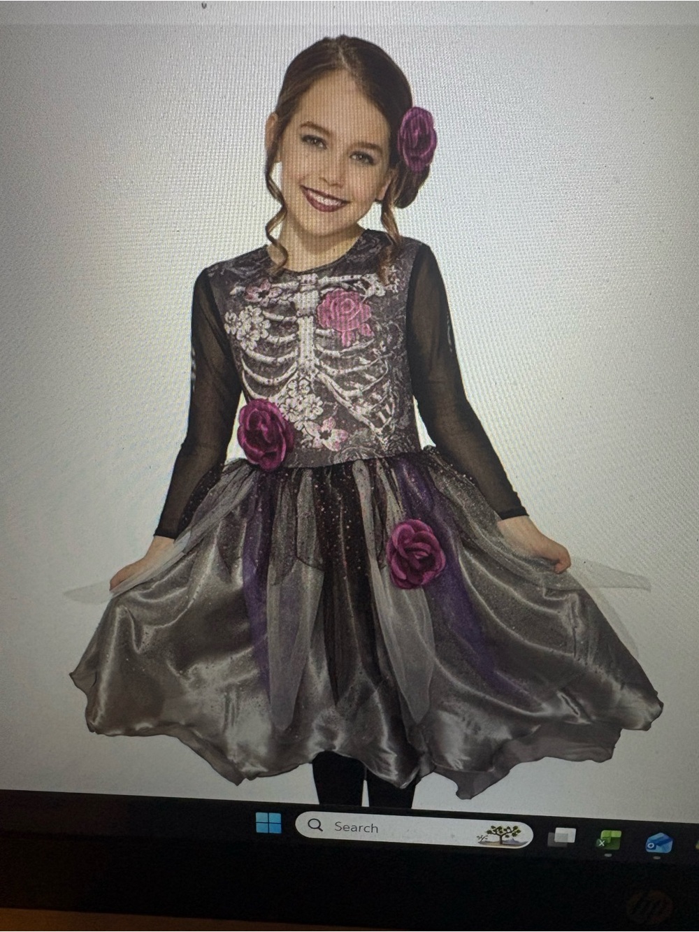 Day of the Dead Sweet Skeleton Bones Girls Halloween Costume; Sz: 12-14